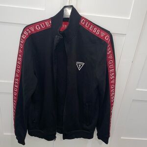 GUESS Men's Black Jacket with Red Accents
